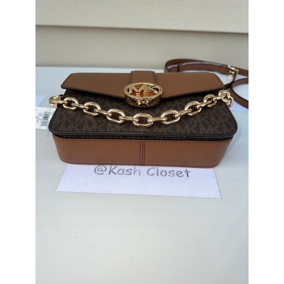 Michael Kors crossbody shoulder bag carmen small monogram flap purse brown - Picture 8 of 12